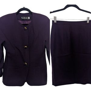 Vintage BICCI Women's Purple Wool Skirt Suit Set - Size 6P
